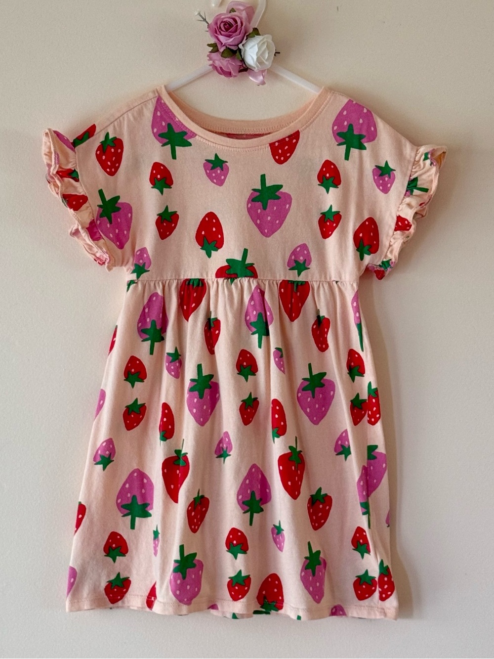 Old Navy Toddler Girls Strawberry Print Ruffle Sleeve Dress, Size 4T